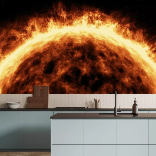 Fototapete Sonnenplanet in Flammen dunkler Hintergrund