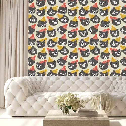 Tapete Vector nahtlose Muster mit Bären Köpfe. Winter gemütlicher Hintergrund.