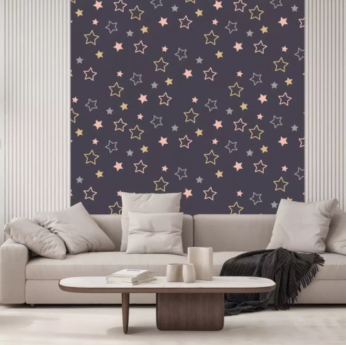 Sticker Graue rosa gelbe Sterne dunkler Hintergrund