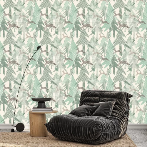 Tapete Waldmotiv mit Hirschkalb