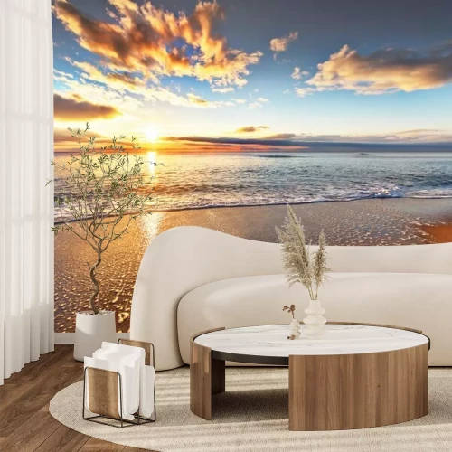 Fototapete Sonnenaufgang und schaumige Wellen