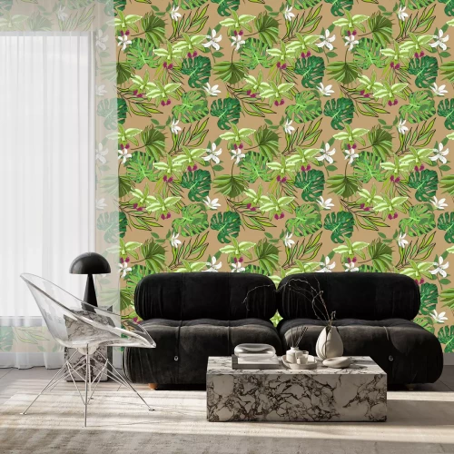 Tapete Nahtlose Vektor-Muster von exotischen Vektor Hand gezeichnet Blumen und Blätter. Tropischer Hintergrund.