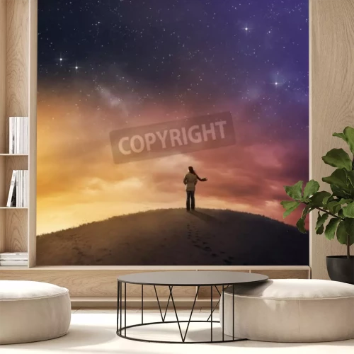 Fototapete Frau und Sterne am Himmel