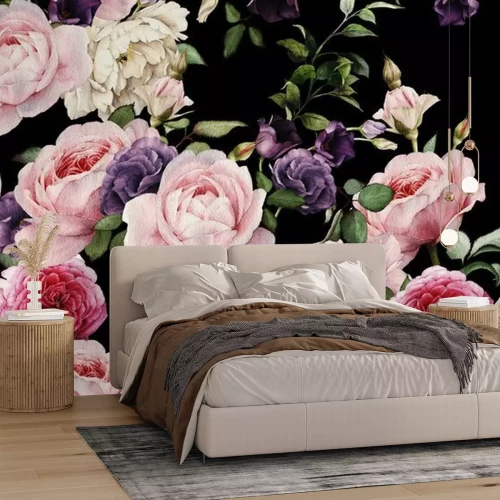 Fototapete Nahtloses Blumenmuster mit Rosen, Aquarell