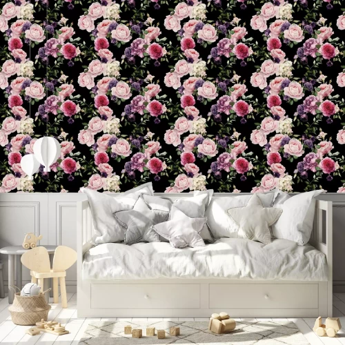 Tapete Nahtloses Blumenmuster mit Rosen, Aquarell