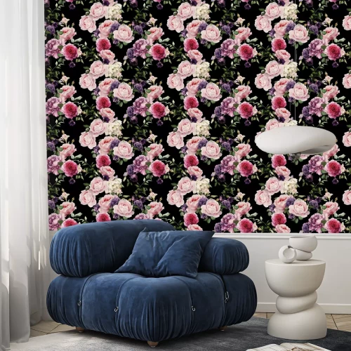 Tapete Nahtloses Blumenmuster mit Rosen, Aquarell