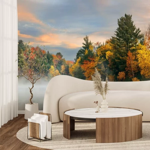 Fototapete Herbstbäume am See