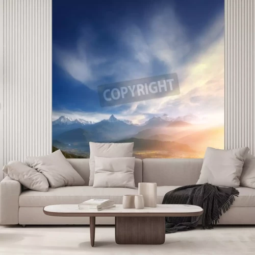 Fototapete Sonnenaufgang im Bergtal