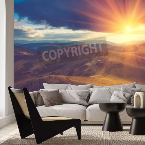 Fototapete Sonnenaufgang mit grünen Wolken im Hintergrund