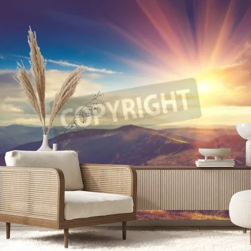 Fototapete Sonnenaufgang hinter den Bergen