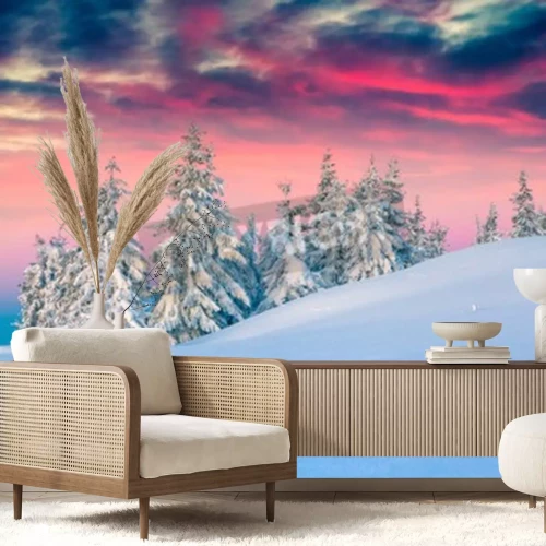 Fototapete Sonnenaufgang in schneebedeckten Bergen