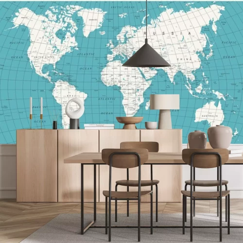 Fototapete Weiß-blaue politische Weltkarte im Vintage-Stil