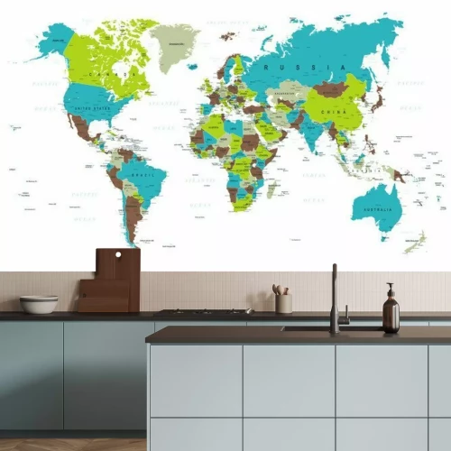 Fototapete Politische Weltkarte mit englischem Text