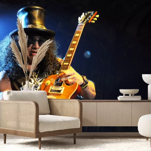 Fototapete Ein Rockgitarrist mit Zylinder