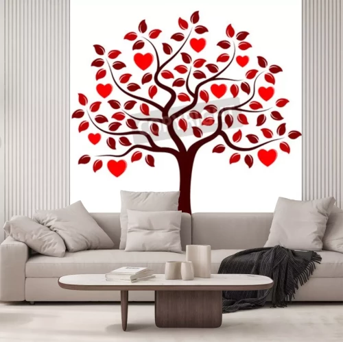Fototapete Roter Baum mit Herzen