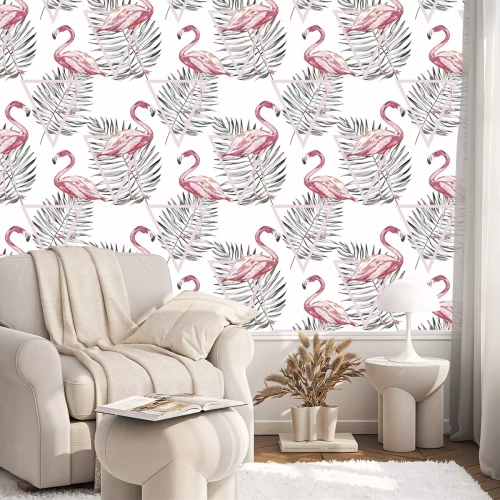 Tapete Formen und Flamingos