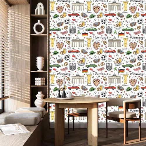 Tapete Deutschland Symbole Vektor nahtlose Muster. Hintergrund mit süßen Hand gezeichnet Deutschland Elemente