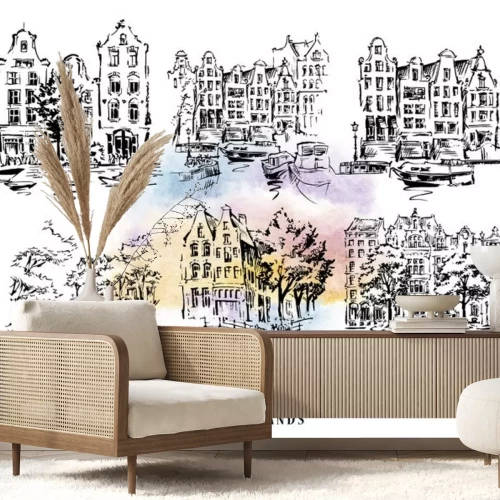 Sticker Amsterdam architecrture skizze