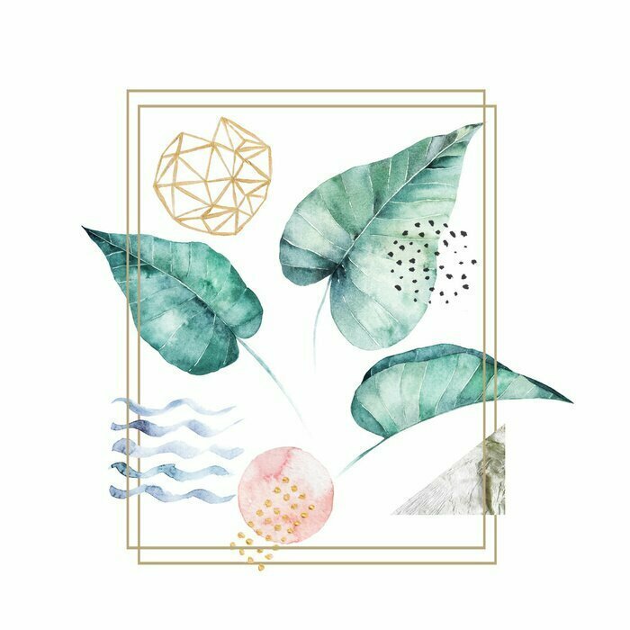 Sticker Aquarell Blätter gesetzt. Hand gezeichnete Illustration. Einzelnes Bild