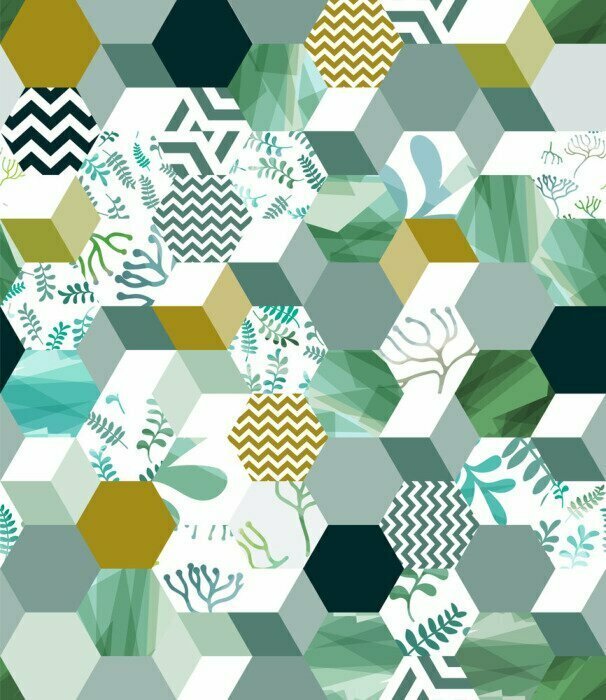 Sticker Modisches nahtloses Hintergrundmuster mit Hexagonfliesen im Grün, eps10