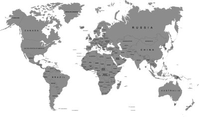 Fototapete Graue Kontinente auf einer Weltkarte