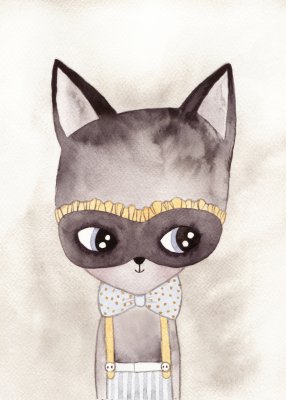 Sticker Katze für Kinder mit gepunkteter Fliege Aquarell