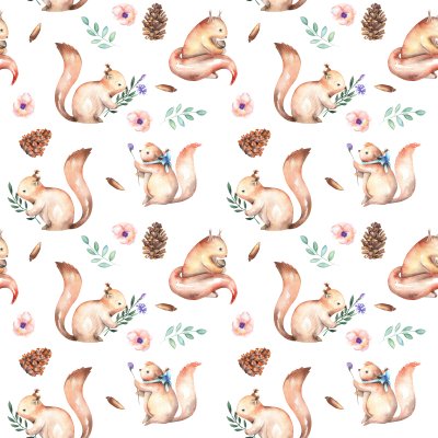 Sticker Tiere Eichhörnchen mit Blumenzweigen