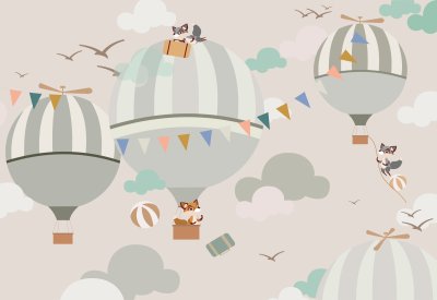 Fototapete Fliegende Luftballons mit Füchsen