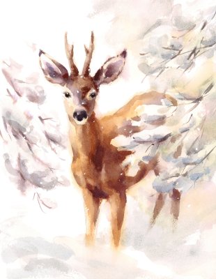 Bild Hirsch im Schnee Aquarell