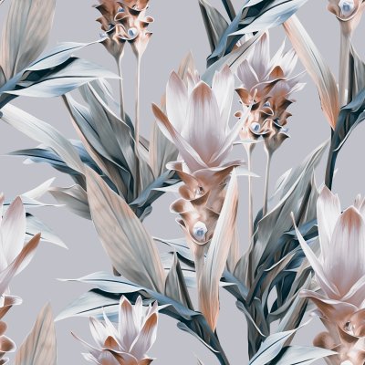 Tapete Tropische Blumen auf künstlerischem Hintergrund