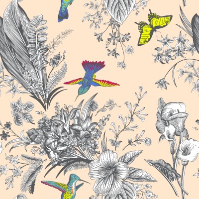 Tapete Graues Motiv mit bunten Elementen