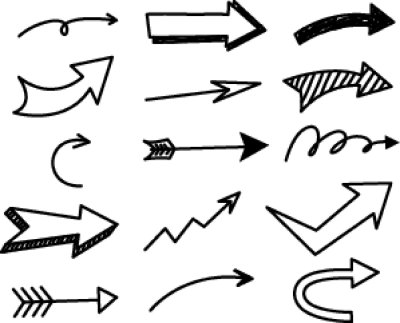 Sticker Satz des Pfeilgekritzels auf weißem Hintergrund