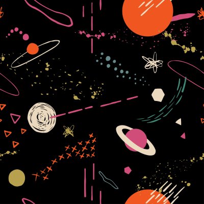 Tapete Bunter Weltraum auf schwarzem Hintergrund