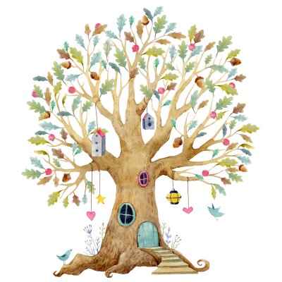 Sticker Baumillustration der Aquarellkinder, Stammbaum, genealogischer Baum. süsser Märchenbaum, Kinderillustration