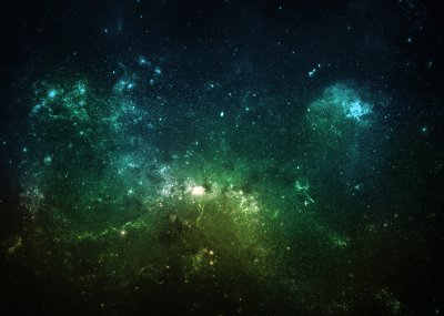 Fototapete Kosmischer Raum mit einem Nebel in Grüntönen