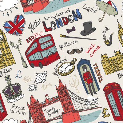 Bild Londoner Symbole und Inschriften im Comic-Stil