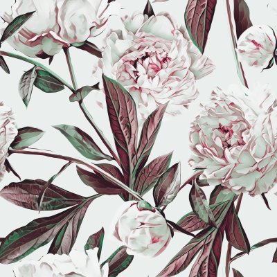 Tapete Rosa Pfingstrosen in Aquarell gemalt