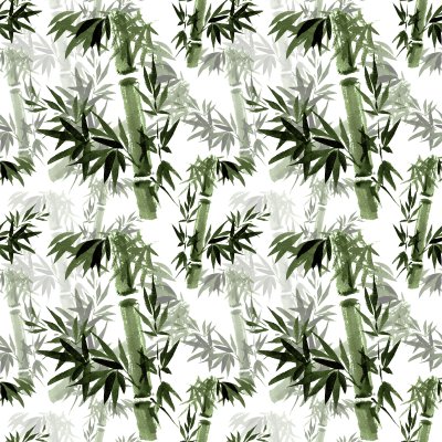 Sticker Nahtlose Blümchenmuster Das Rascheln von Bambus im Wind. Östliche traditionelle Kunst, Aquarell, Tinte, Pinsel frei.