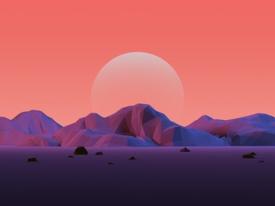 Sticker Low-Poly-Berglandschaft mit dem Mond
