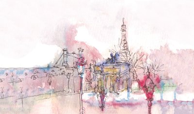 Bild Panorama Paris in Aquarell