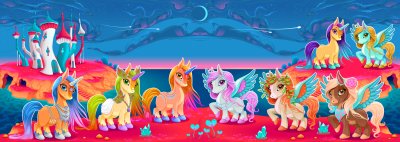 Fototapete Bunte Pegasi am Schloss