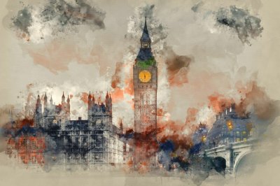 Bild Aquarell London mit Big Ben und Parlament