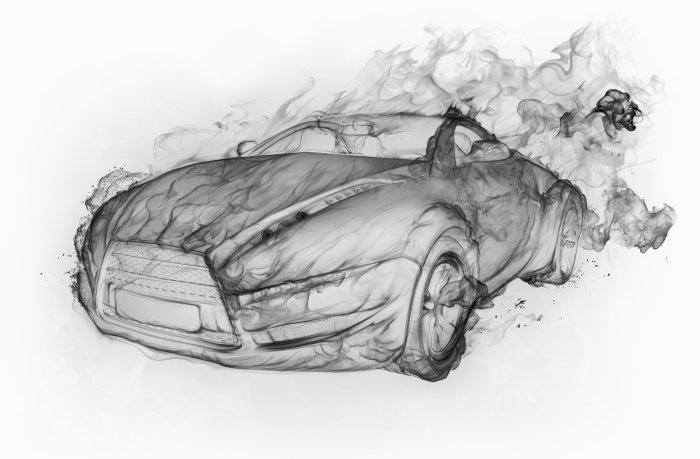 Sticker Rauchauto getrennt auf einem weißen Hintergrund. Ursprüngliches Autodesign.