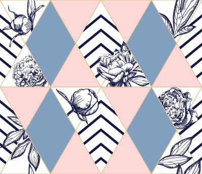 Fototapete Geometrisches Muster mit Pfingstrosen