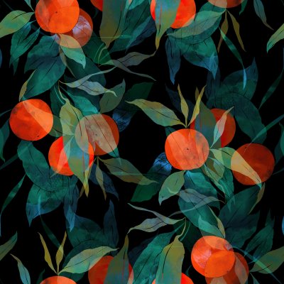 Tapete Mandarinen unter Blättern