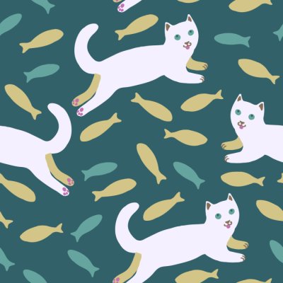 Bild Muster mit Katzen und Fischen