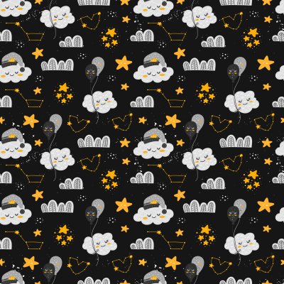 Tapete Wolken und Sterne auf dunklem Hintergrund