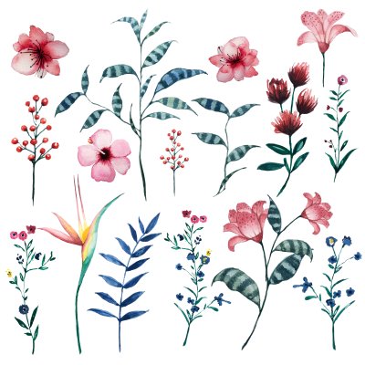 Sticker Feldblumen auf einer bunten Illustration