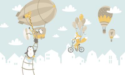 Fototapete Grafisches Muster mit Tieren in Luftballons