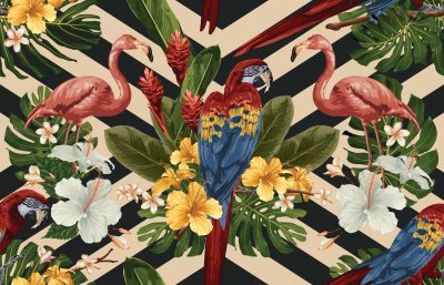 Bild Hawaiianische Vögel und Blumen